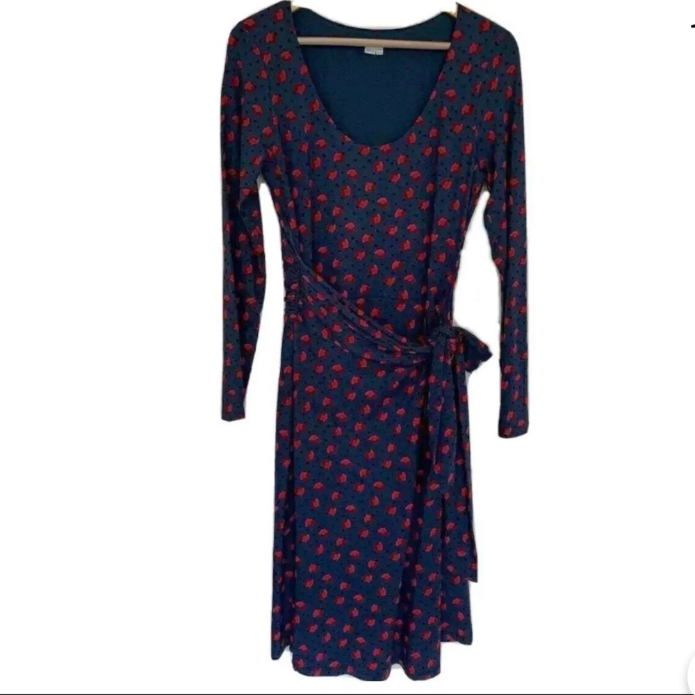 BODEN Dress Faux Wrap Blue Red Flowers Size 8